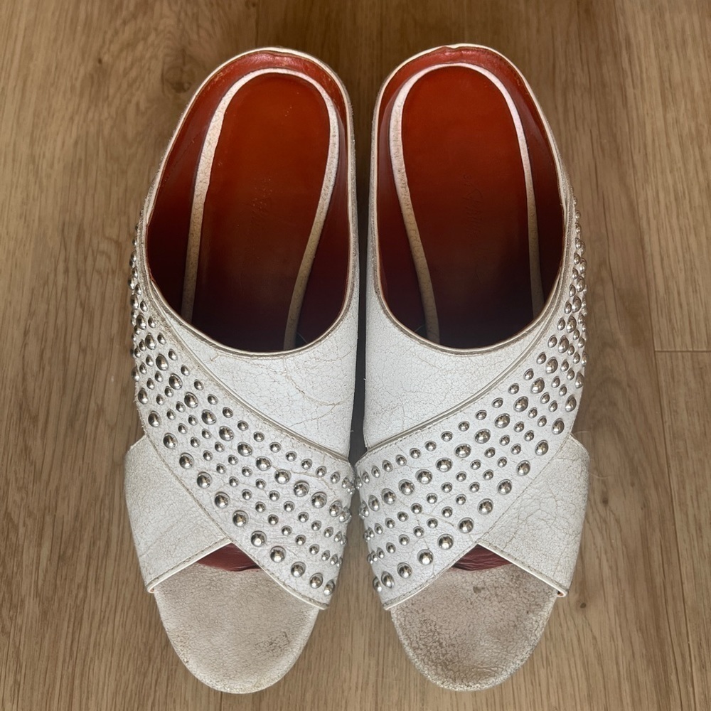 COPY - Phillip Lim size 37.5 criss cross white cube open toe slip on shoes.